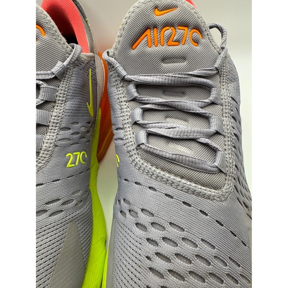 Nike Air Max 270 Grey Neon Orange Running Lifestyle Shoes Mens Size 8 AH8050 012 - Picture 4 of 13
